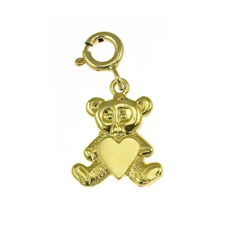 14k Solid Yellow Gold Teddy Bear Charm Animal Baby Bear Pendant