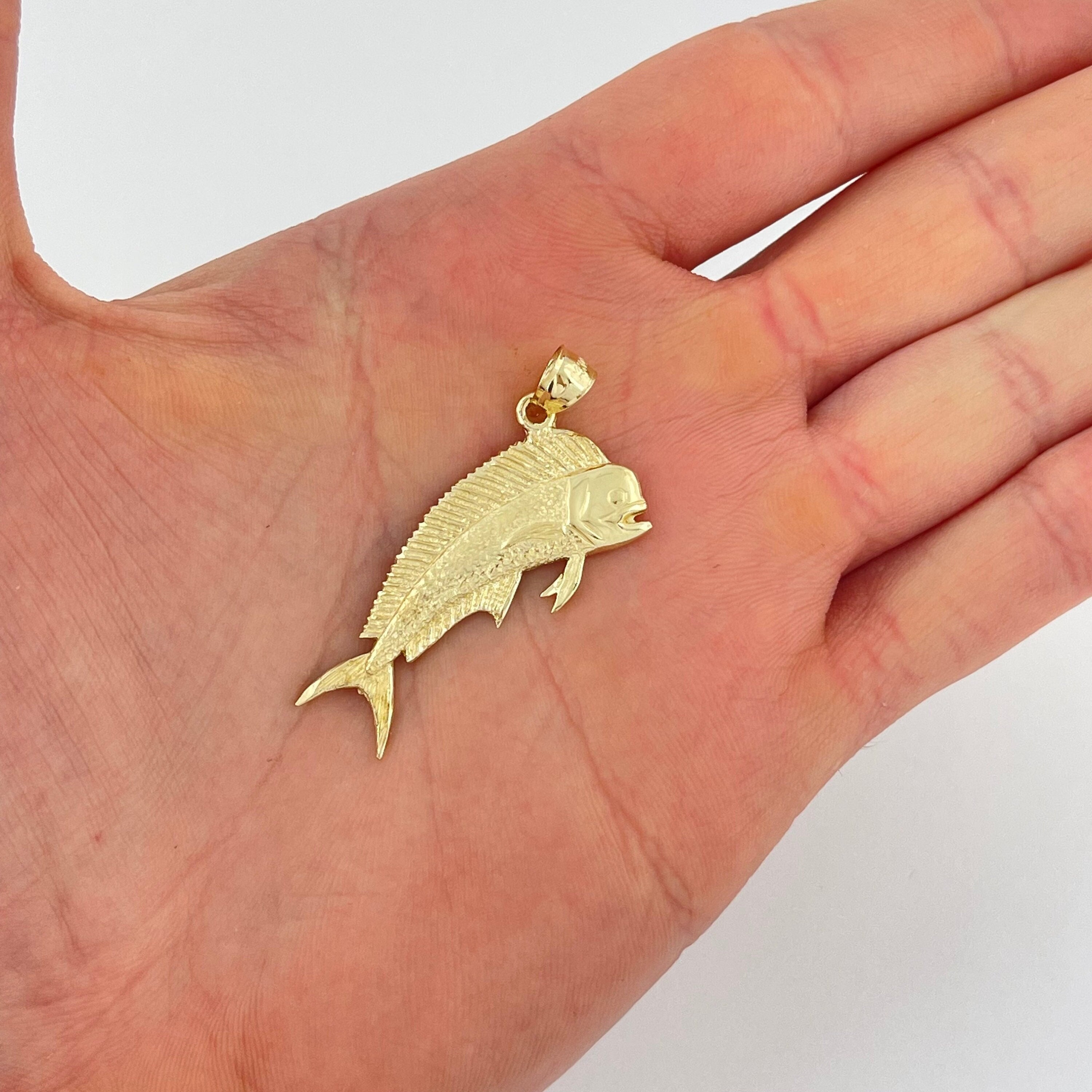 14k Solid Yellow Gold Mahi Mahi Nautical Charm Fish Pendant Etsy