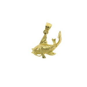 14k Solid Yellow Gold Bass Fish Hanger Nautical Charm Fisherman Gift