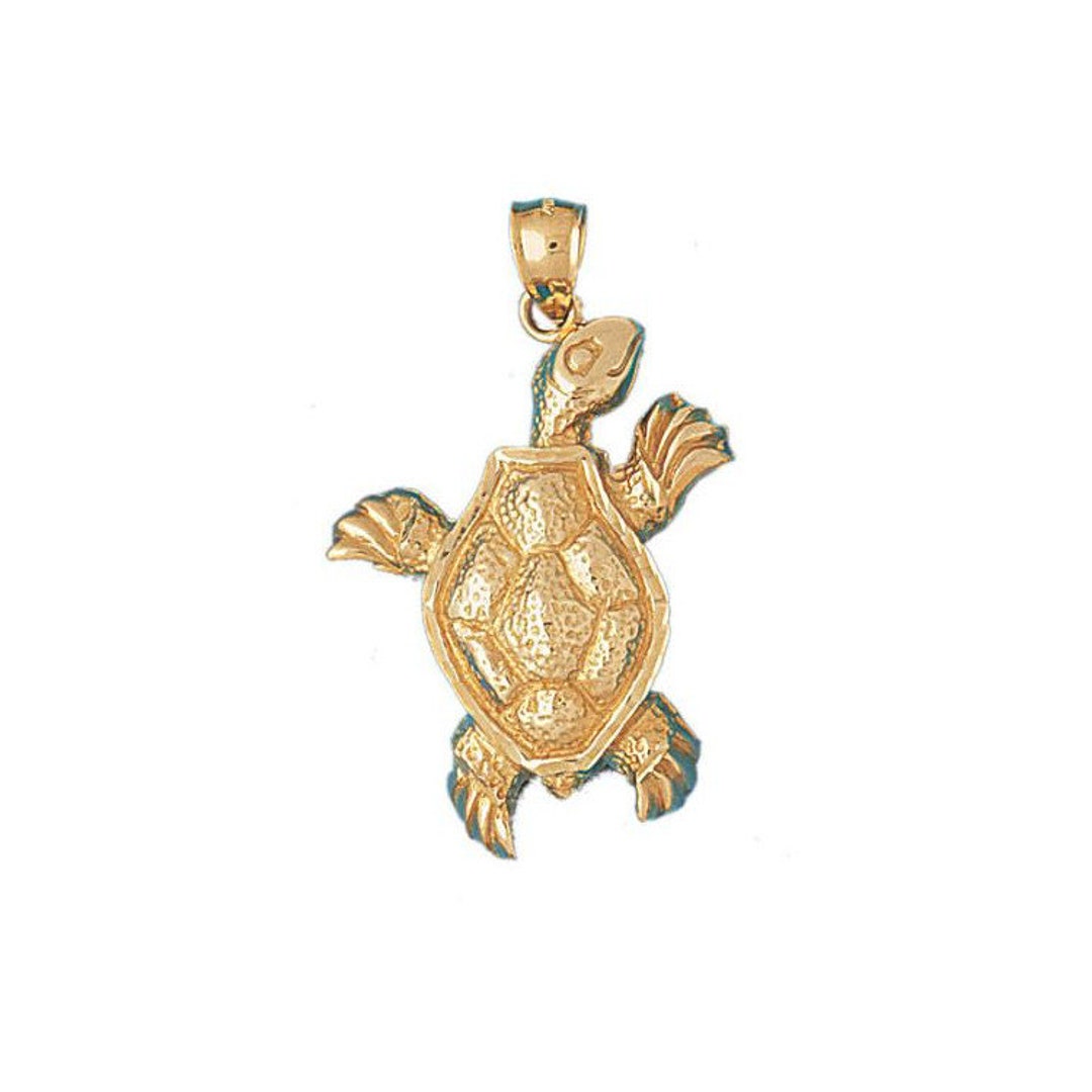 14k Solid Yellow Gold Turtle Pendant Nautical Charm Etsy