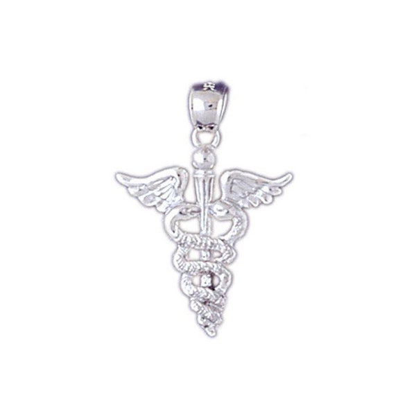 14k Solid White Gold Caduceus Pendant Medical Doctor Nurse Necklace Charm