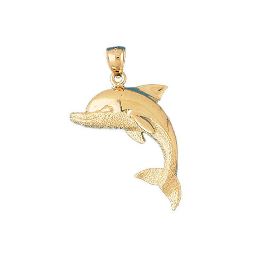 14k Solid Yellow Gold Dolphin Pendant Nautical Charm - Etsy