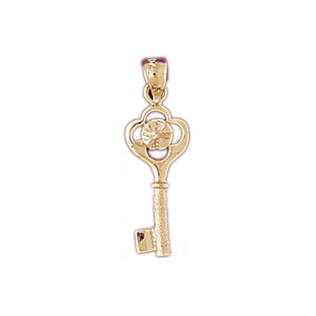 14k Solid Gold Key Pendant Charm Key to My Heart Love Necklace Charm Etsy