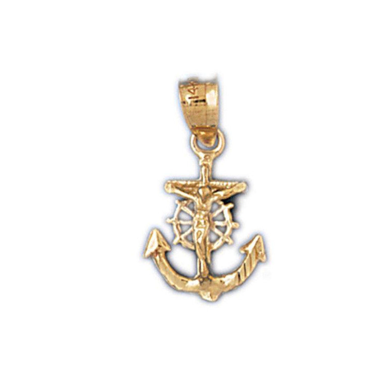 14k Solid Gold Mariner Cross Pendant Religious Pendant Etsy