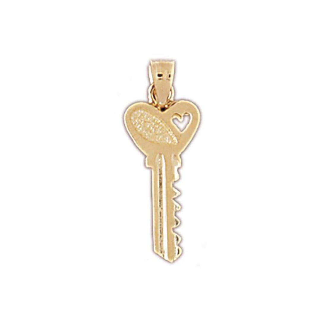 14k Solid Gold Key Pendant Charm - Key to My Heart Love Necklace Charm ...