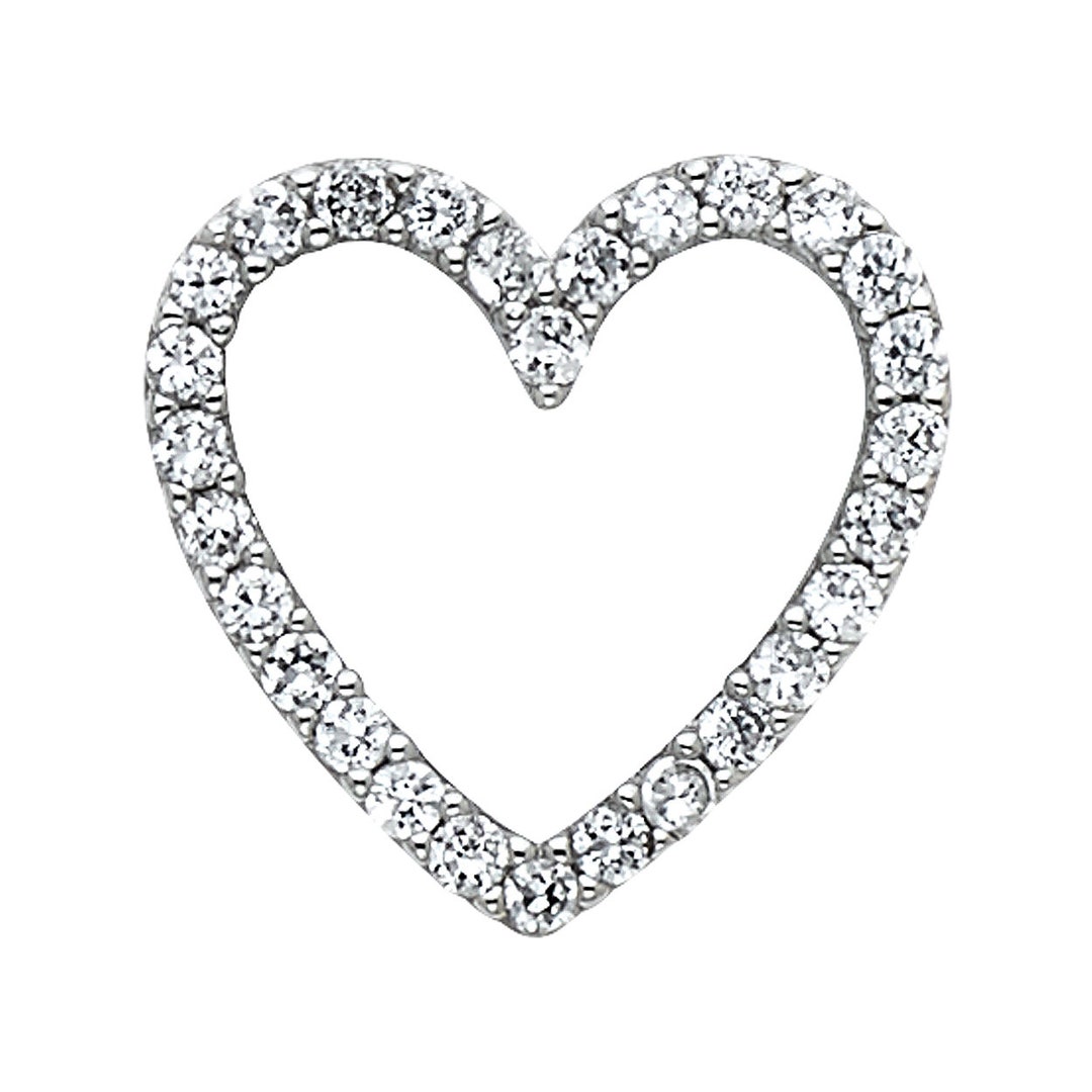 14k Solid White Gold Open Heart CZ Pendant Charm Love Necklace - Etsy