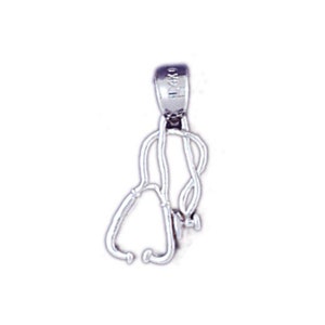 14k Solid White Gold Pendant Medical Stethoscope Necklace Charm