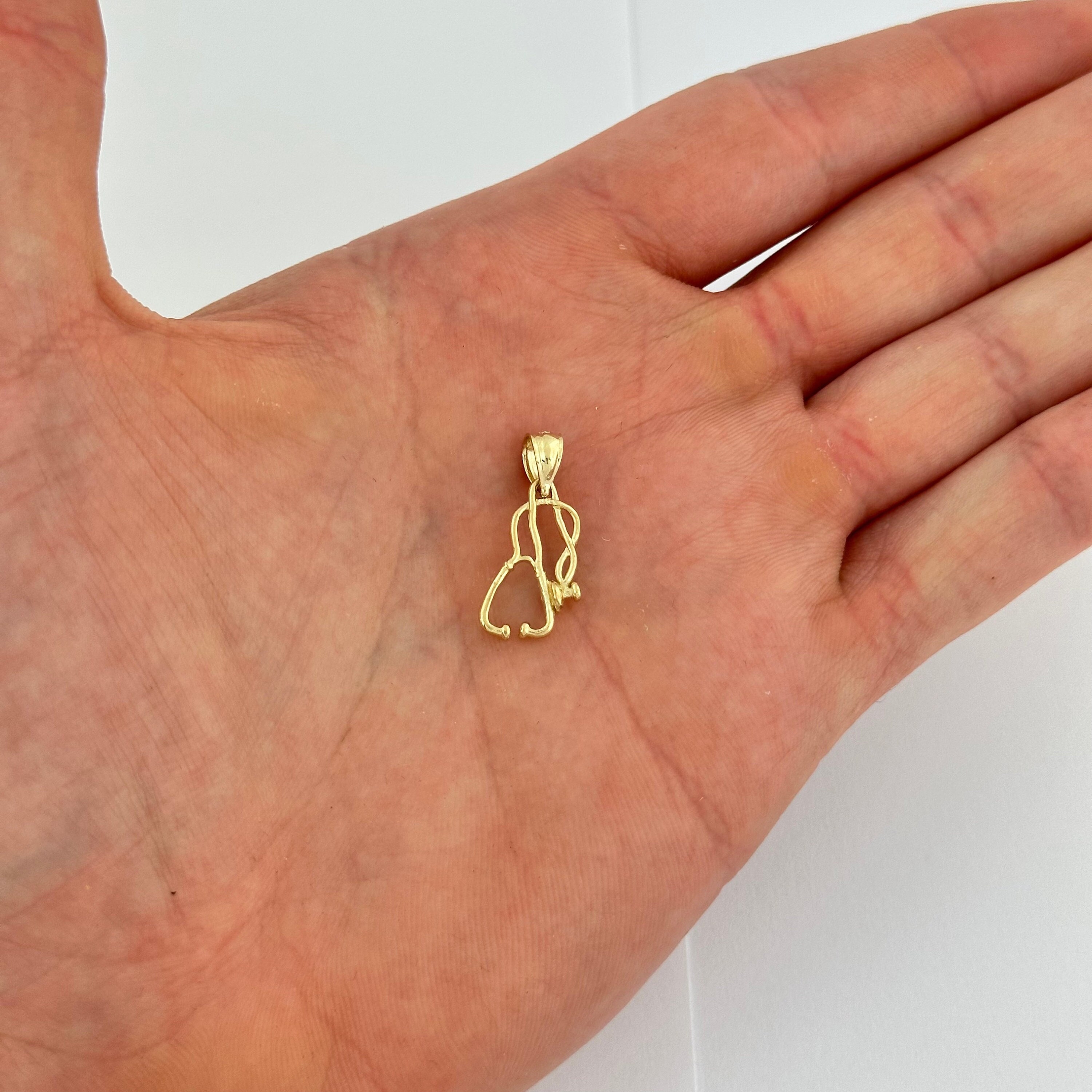 14k Solid Yellow Gold Pendant Medical Stethoscope Necklace Charm