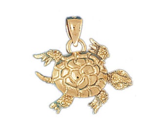 14k Solid Yellow Gold 3-D Turtle Pendant Nautical Charm