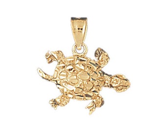 14k Solid Yellow Gold Turtle Pendant Nautical Charm