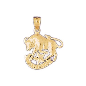 Solid 14k Yellow Gold Taurus Zodiac Sign Charm Bull Horoscope Symbol Pendant