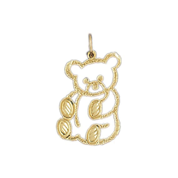 14k Solid Yellow Gold Teddy Bear Charm Animal Baby Bear Pendant
