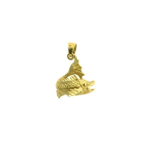 14k Solid Yellow Gold Bass Fish Hanger Nautical Charm Fisherman Gift
