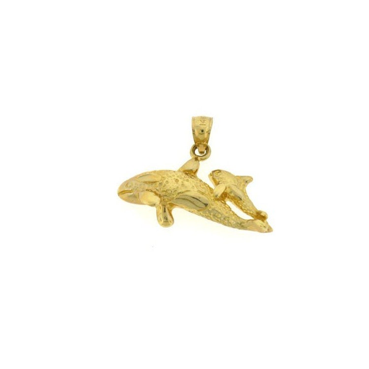 14k Solid Gold Whale Pendant Nautical Charm