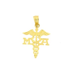 14k Solid Yellow Gold Caduceus Pendant Medical Doctor Nurse Necklace Charm