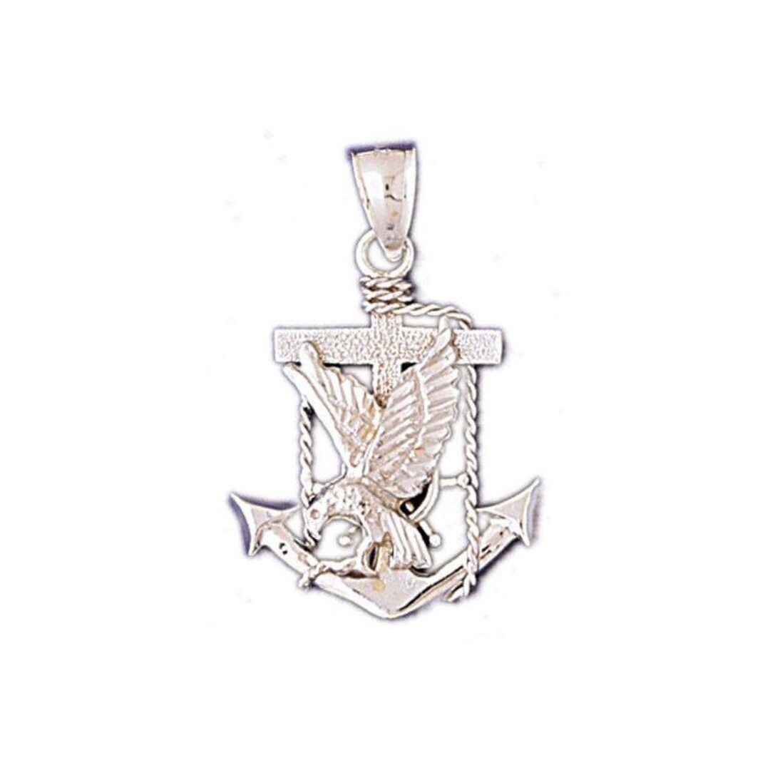 14k Solid White Gold Anchor Eagle Charm Pendant Nautical Charm Etsy