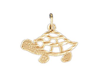 14k Solid Yellow Gold Turtle Pendant Nautical Charm