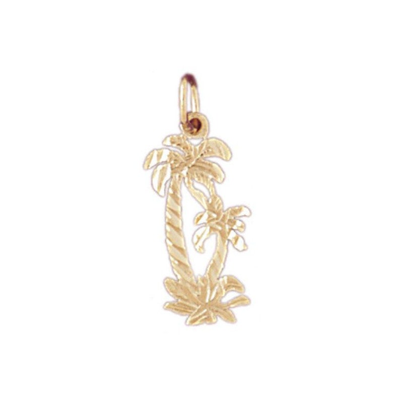 14k Yellow Gold Palm Tree Pendant Small Charm Gift Etsy