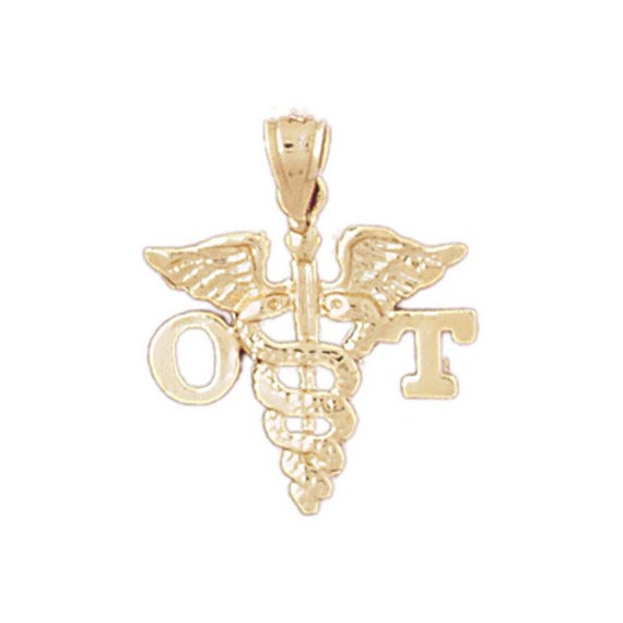 14k Solid Yellow Gold Caduceus Pendant Medical Doctor Nurse Necklace Charm