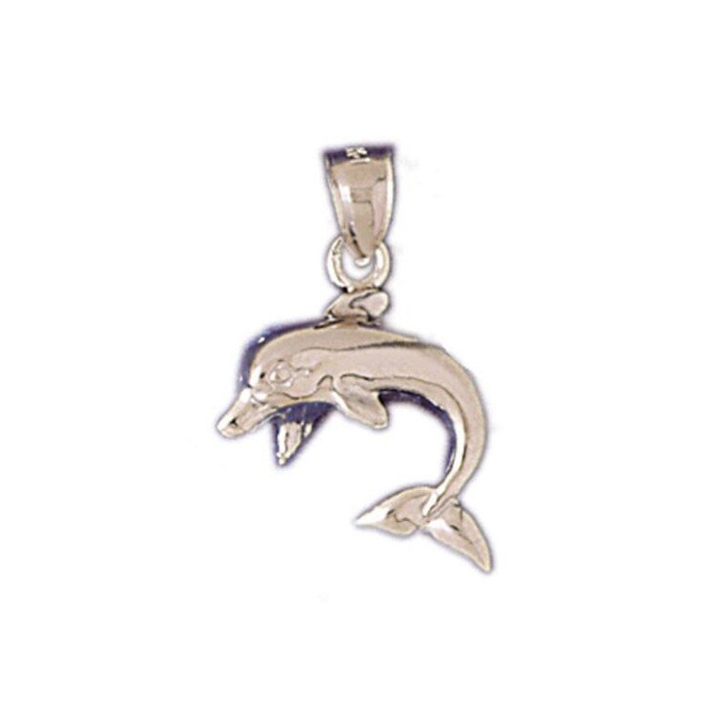 14k Solid White Gold Dolphin Pendant Nautical Charm