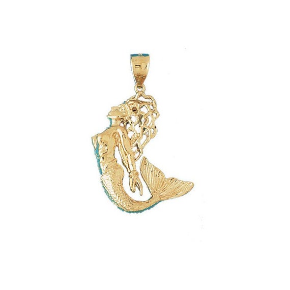 14k Solid Yellow Gold Mermaid Nautical Charm Fish Pendant