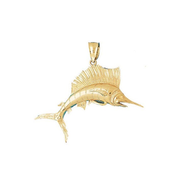 14k Solid Yellow Gold Sailfish Pendant 