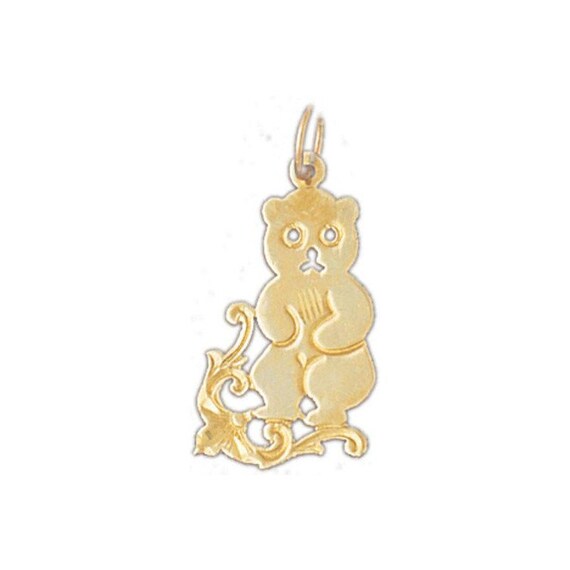 14k Solid Yellow Gold Teddy Bear Charm Animal Baby Bear Pendant