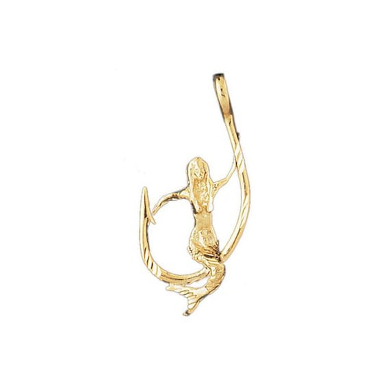 14k Solid Yellow Gold Mermaid Nautical Charm Fish Pendant
