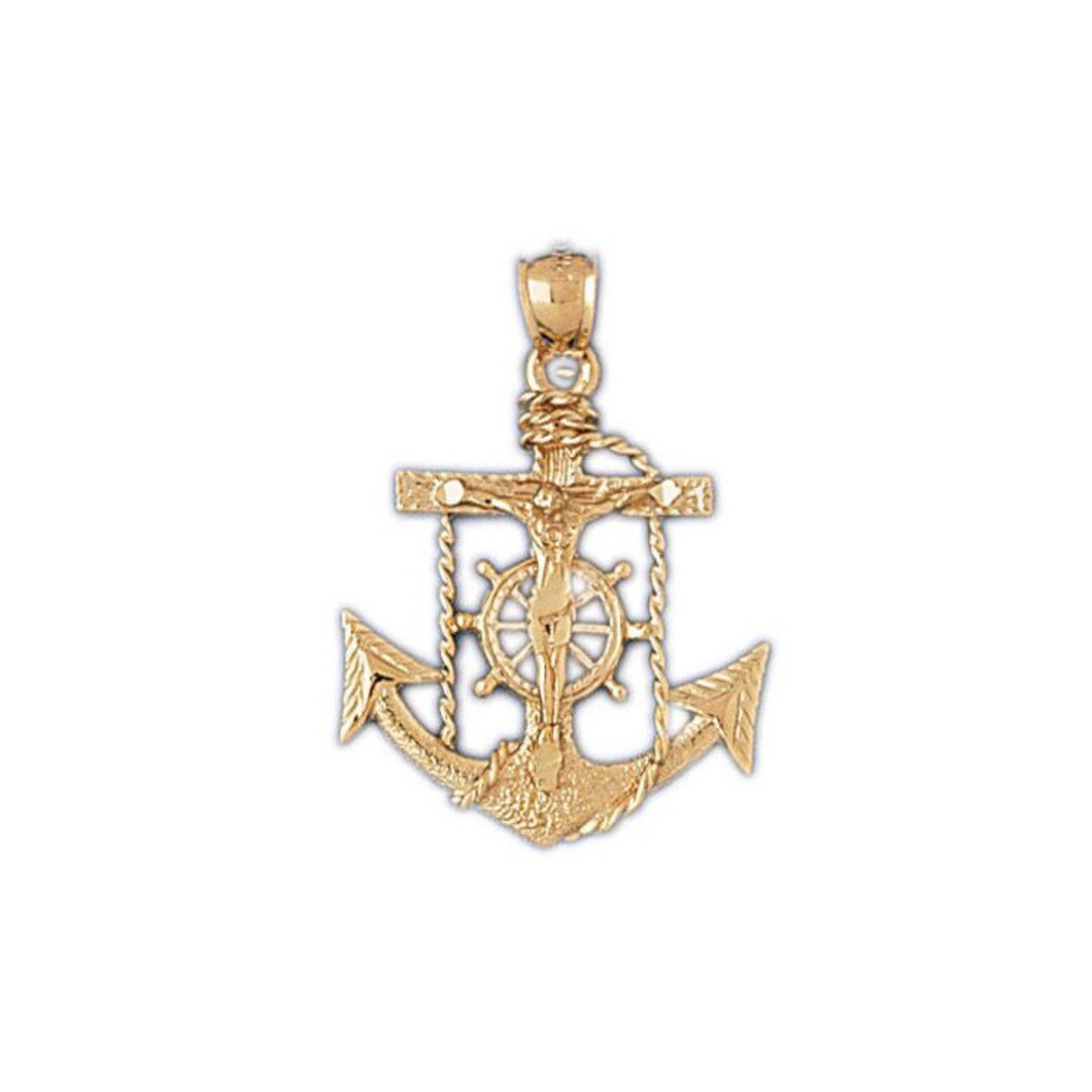 14k Solid Gold Mariner Cross Pendant Religious Pendant Necklace Charm