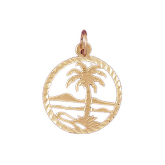 14k Yellow Gold Palm Tree Pendant Small 