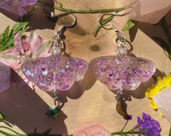 Resin Moth Earrings, Glitter Earrings, Ear Accessories, Charm Earrings, Jewelry Gifts