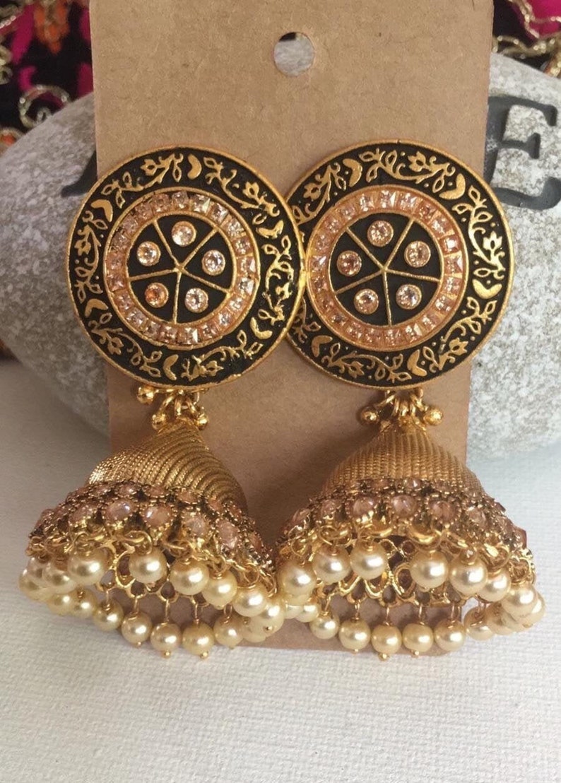 Black JhumkisMeenakari EarringsIndian JewelryGold JhumkisBig JhumkasIndian JewelryPakistani Jewelry