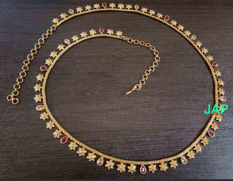 Polki Belly ChainRed Waist BeltKamarbandh VaddanamKamarpatta Indian JewelryIndian Waist ChainJewelry BeltJewelry SashPakistani