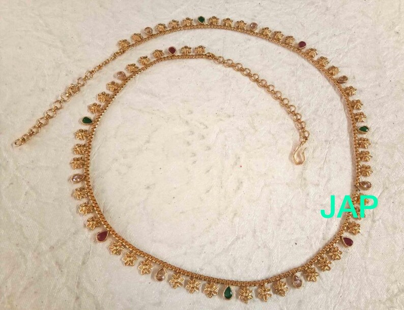 Polki Belly ChainRed Waist BeltKamarbandh VaddanamKamarpatta Indian JewelryIndian Waist ChainJewelry BeltJewelry SashPakistani