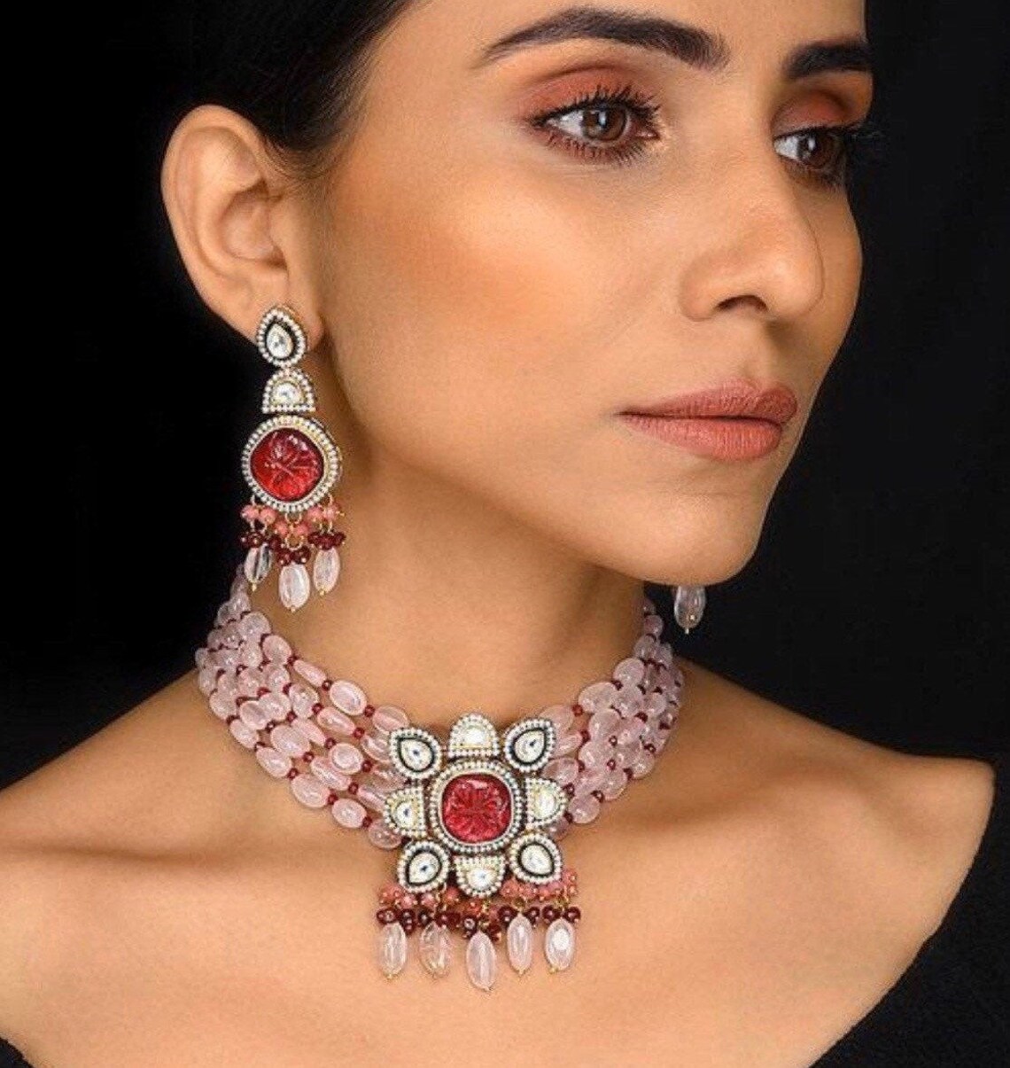 Pink choker jewellery set Outlet