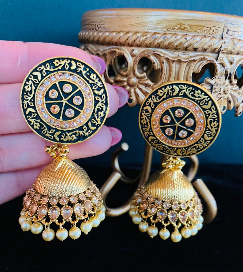 Black JhumkisMeenakari EarringsIndian JewelryGold JhumkisBig JhumkasIndian JewelryPakistani Jewelry