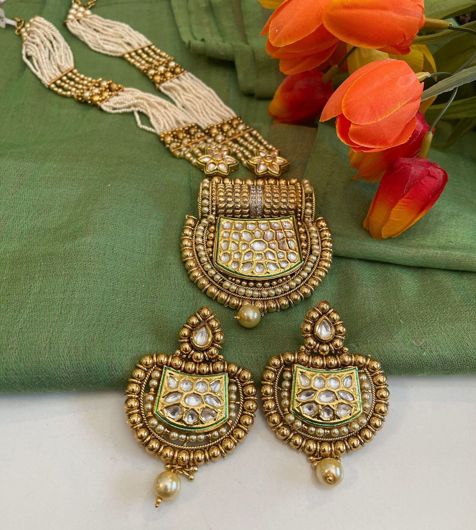 Kundan Necklace Set/Pearl Strings Jewelry/Indian Jewelry/24kt Etsy