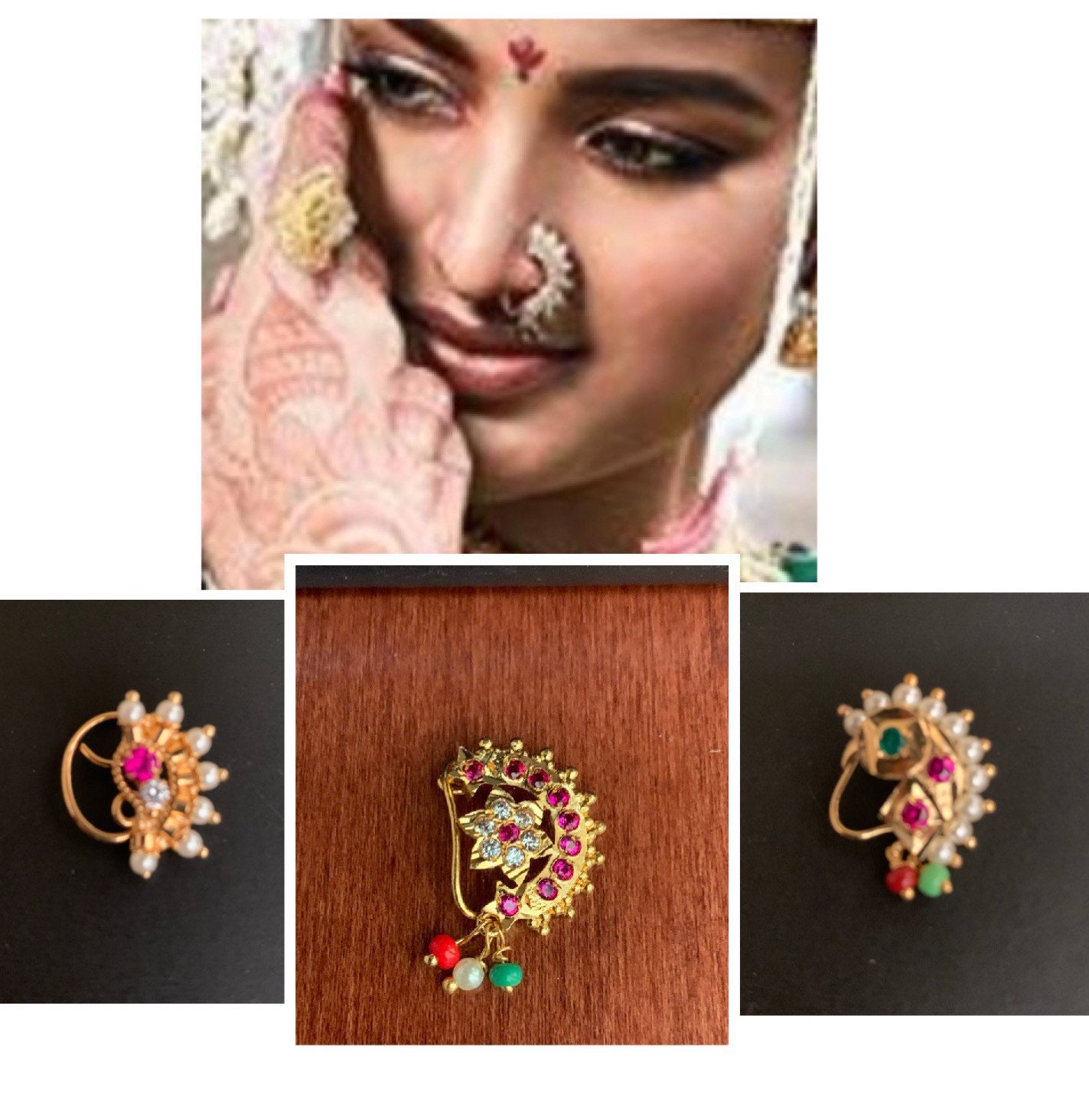 Marathi Nose Stud Indian Nath Non Pierced Nostril Nose Ring Ethnic Nose  Jewelry | eBay