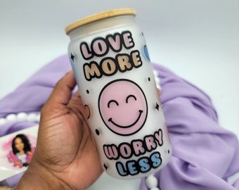 Iced Coffee Cup, Love More Worry Less, Iced Coffee Tumbler, Get Well Care Package for Her, Bestfriend Gifts
