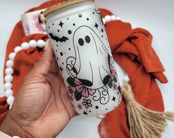 Glass Tumbler With Straw, Halloween Tumbler, Halloween Birthday Gifts, 30th Birthday Gift for Her, Bestfriend Gifts