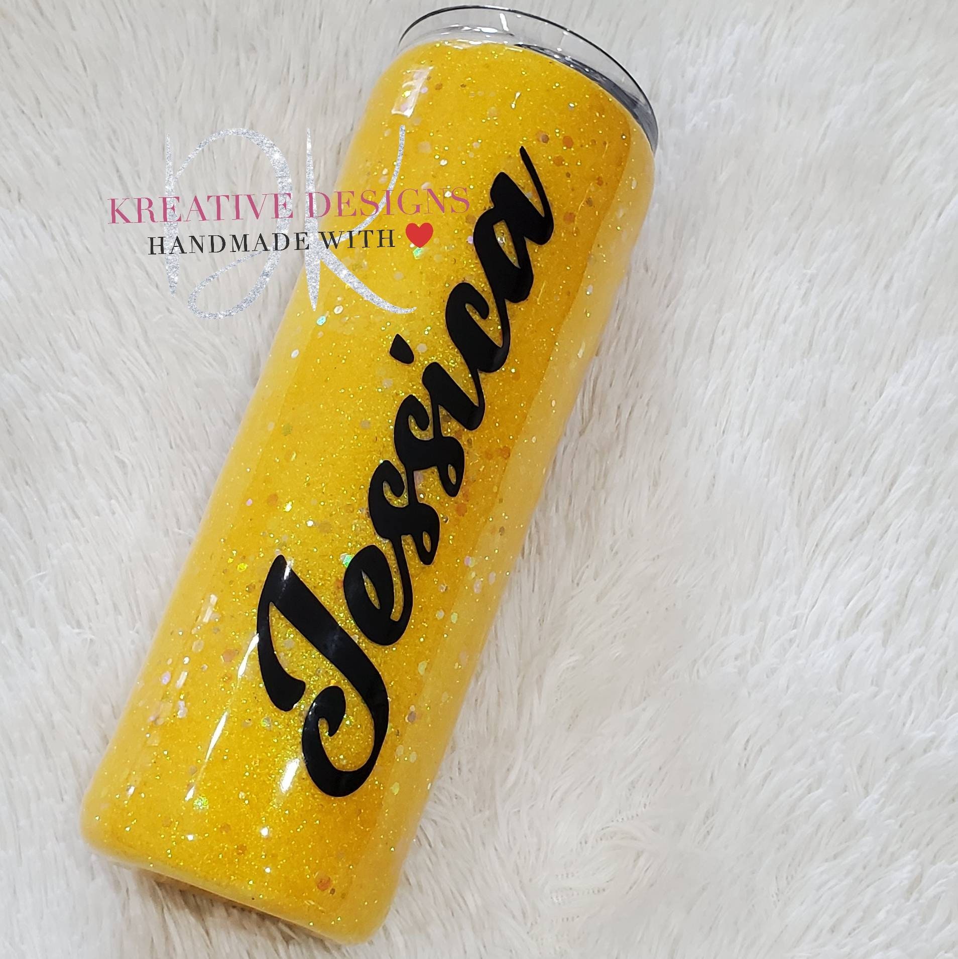 Yellow Glitter Tumbler Gold Glitter tumbler custom kid cup Etsy