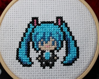 Hatsune Miku Vocaloid Ponto Cruz Pequeno Feito à Mão