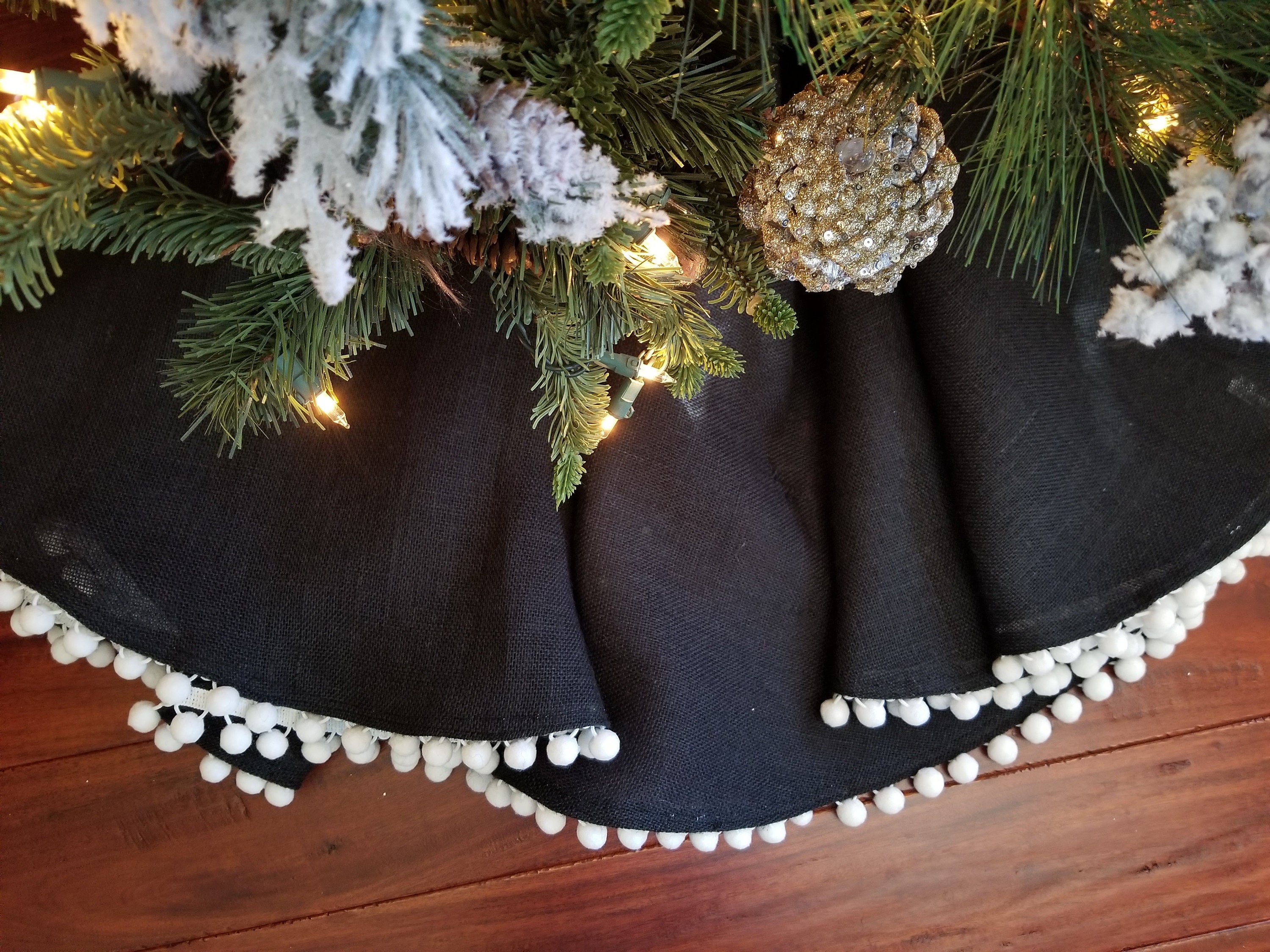 Black Christmas Tree Skirt Small Space Tree Black Etsy