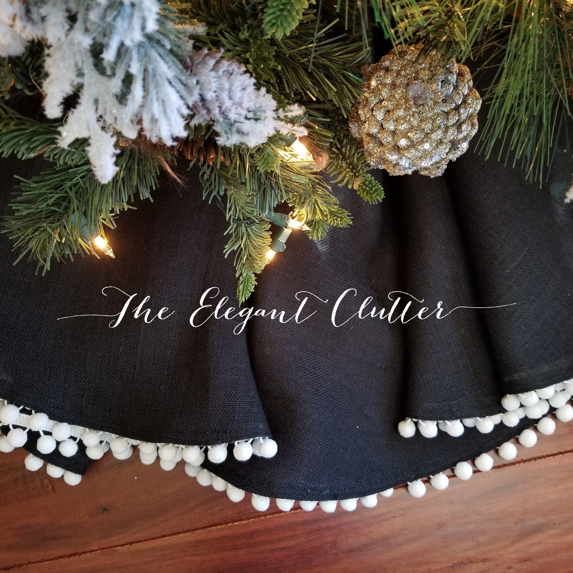 Black Christmas Tree Skirt Small Space Tree Black Etsy