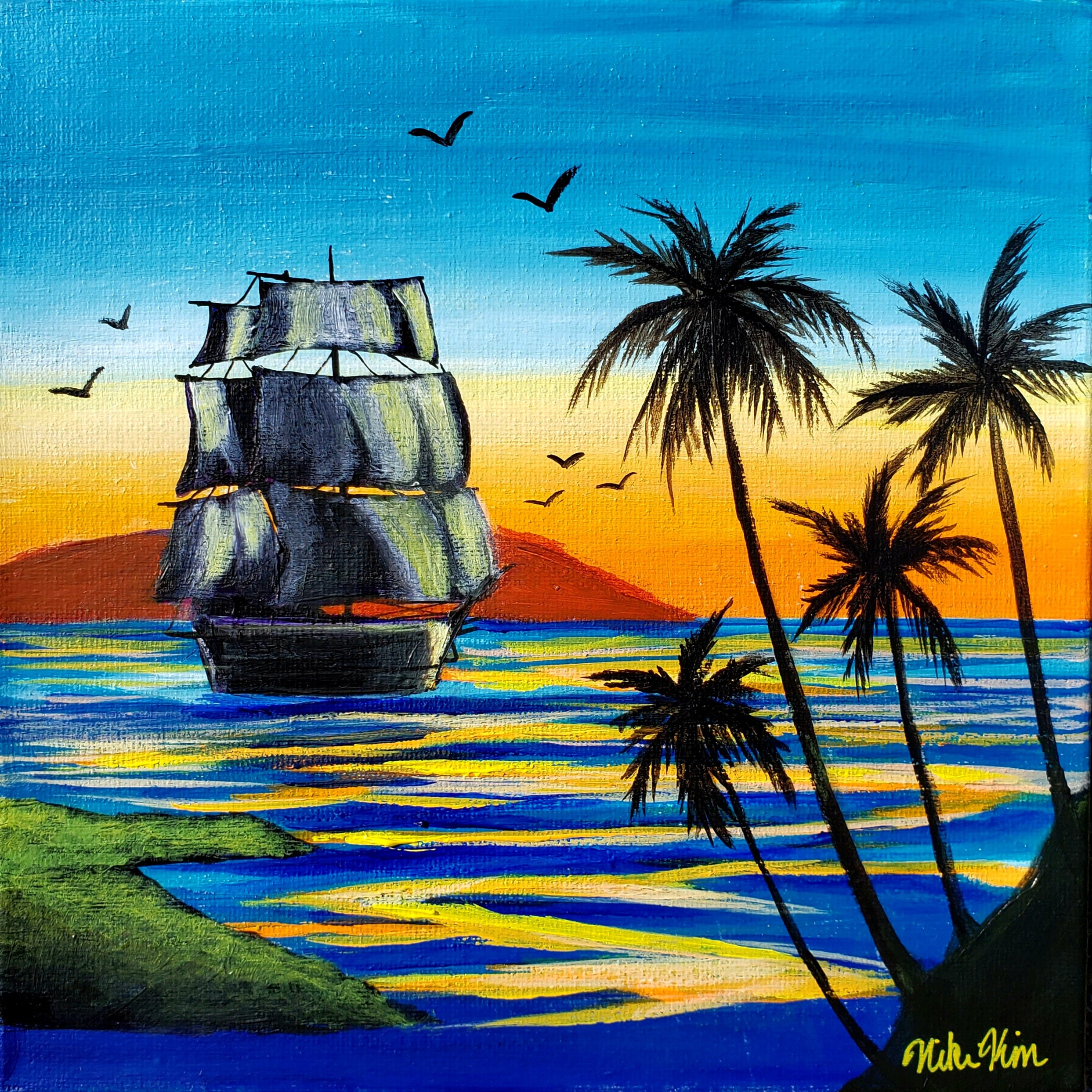 Old Ship at Sea Acrylic Painting Pirate Ship Old Ship Etsy
