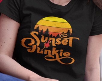 sunset shirt, nature shirt, outdoorsy shirt, Sunset Junkie shirt, sun shirt, sun setting, mountains shirt, gift for her, junkie shirt, sun