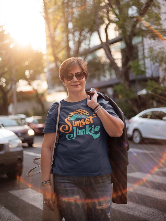 sunset shirt, nature shirt, outdoorsy shirt, Sunset Junkie shirt, sun shirt, sun setting, mountains shirt, gift for her, junkie shirt