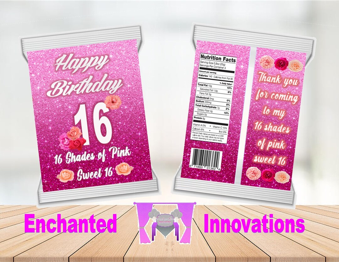 16 Shades of Pink Sweet 16 Chip Bag Sweet Sixteen Chip Bags Pink Sweet