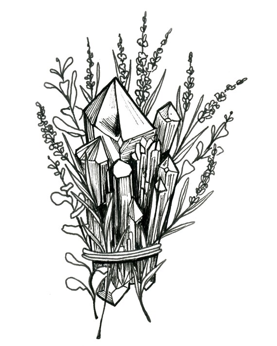 floral crystal art printink drawing art printcrystal art etsy floral crystal art print ink drawing art print crystal art print hippie art print wicca art print floral art print