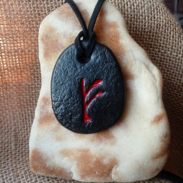 Fehu rune - talisman for money and spiritual wealth - handmade +gift bag